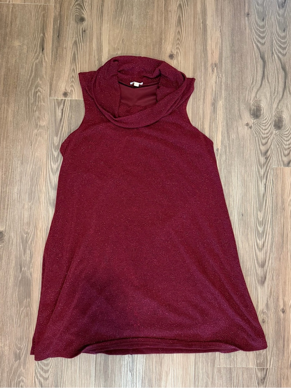 Sleeveless Cowl Neck Sparkle Sweater Dress - Burgundy